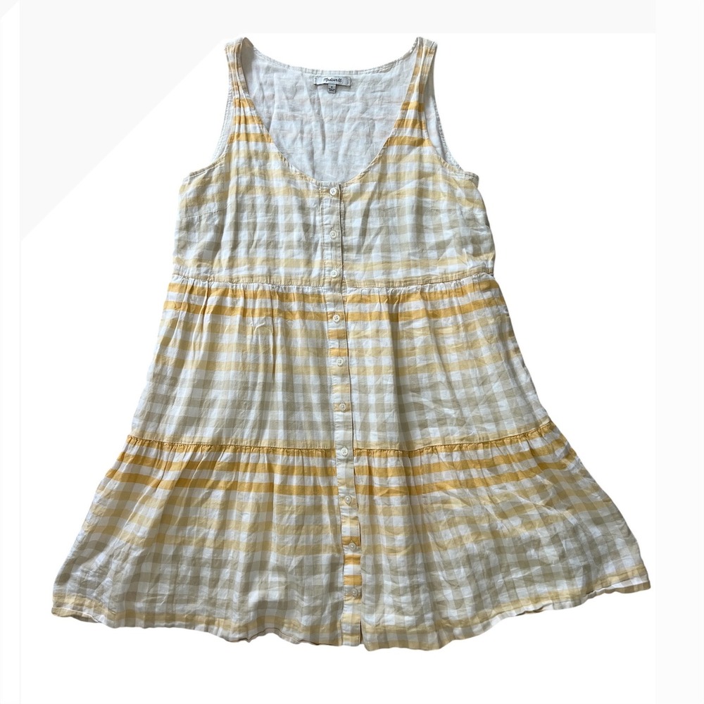 Madewell Women Yellow Button-Front Tiered Mini Dress Cottagecore Prairie Size S